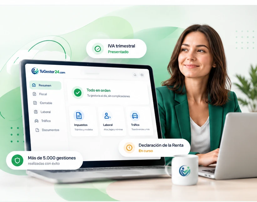 Panel de TuGestor24.com con el IVA trimestral presentado y la Declaración de la Renta en curso